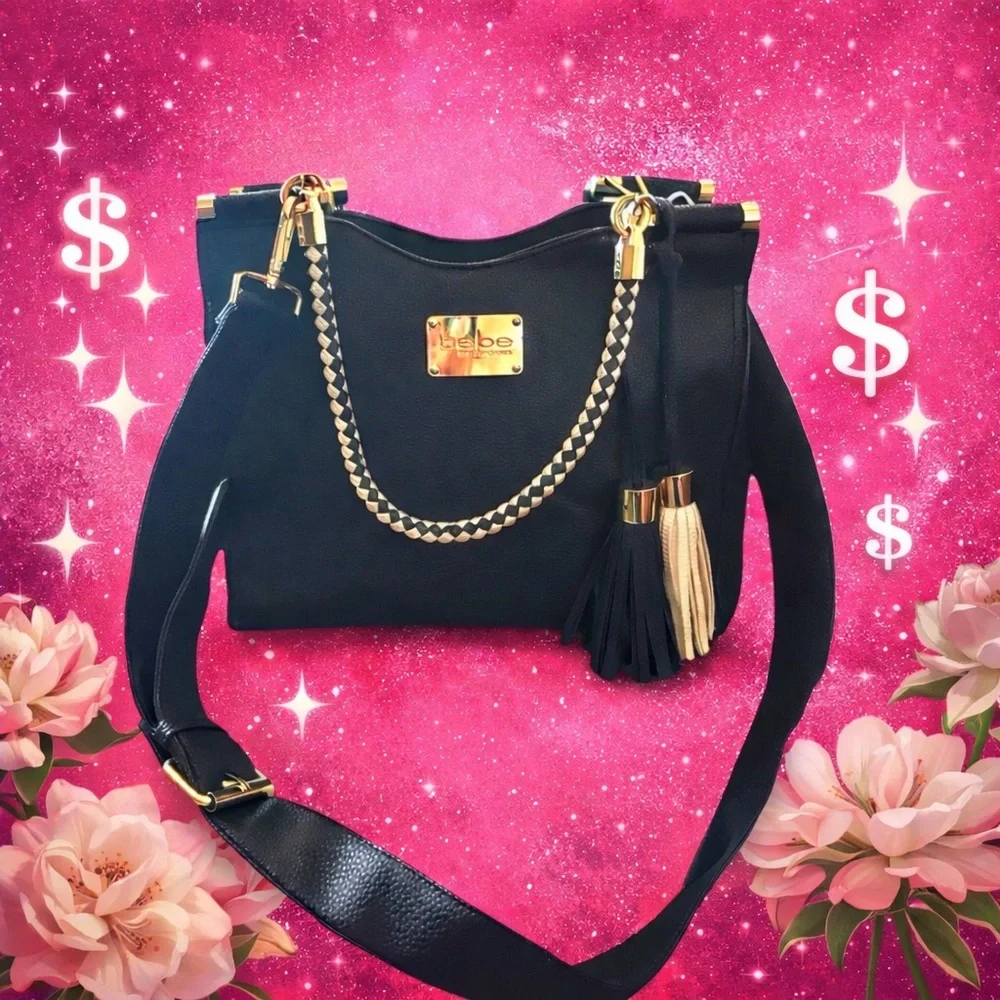 bebe Shoulder Bag or Satchel‎ with Braided White & Black Handles